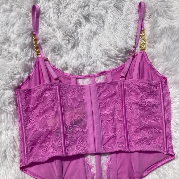 Victoria's Secret Corset Size L Gold Chain Straps adjustable Back Closure Pink - Picture 2 of 9